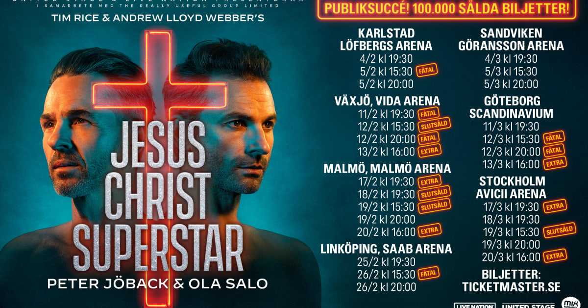 Publiksuccé för Jesus Christ Superstar med Peter Jöback och Ola Salo – över 100 000 sålda biljetter! Nu utökas arenaturnén ytterligare.