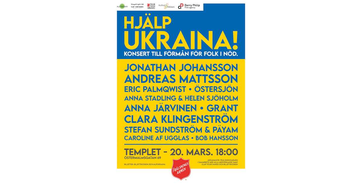 STÖDGALA. Artister arrangerar stödgalan “Hjälp Ukraina!” i samarbete med Frälsningsarmén 20 mars i Stockholm